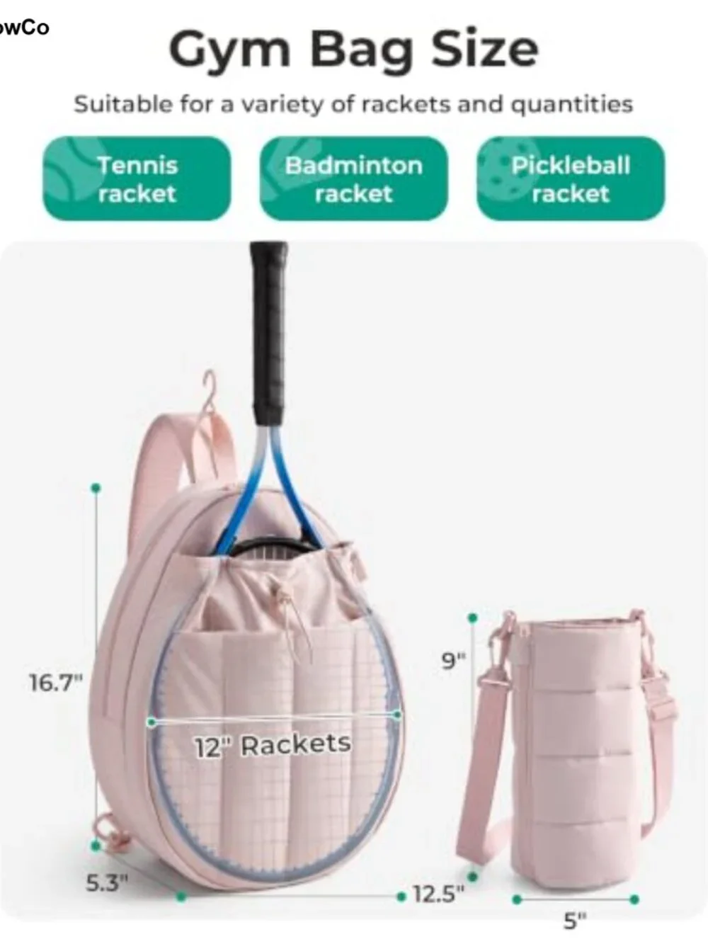 2-Piece Tennis Pickleball Backpack Set with Detachable Water Bottle Holder for